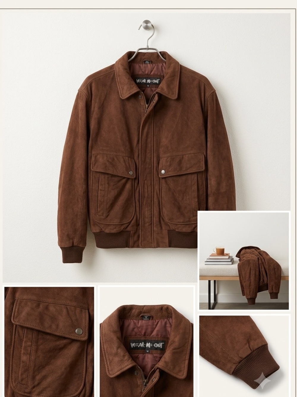 Men's Brown Suede Bomber Jacket -